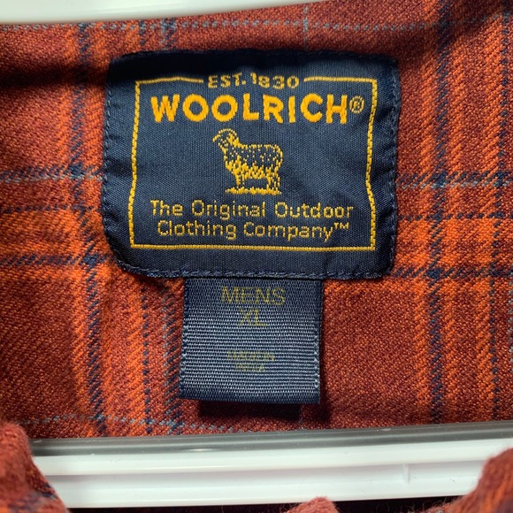 Vintage Woolrich Mens Rust Plaid Long Sleeve Button Down Shirt XL Cotton - Picture 3 of 12